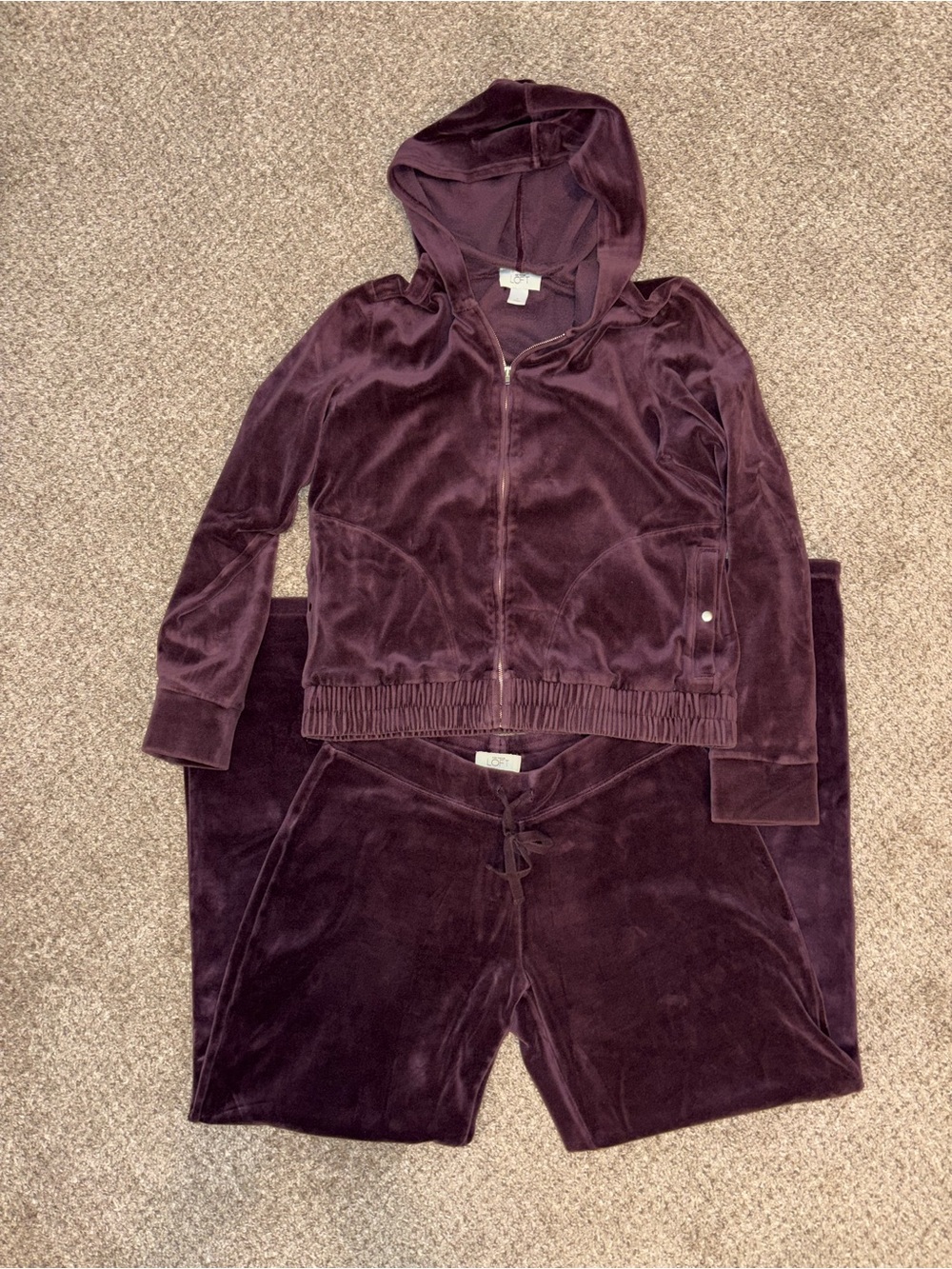 LOFT Velvet Hoodie & Jogger Set in Deep Plum